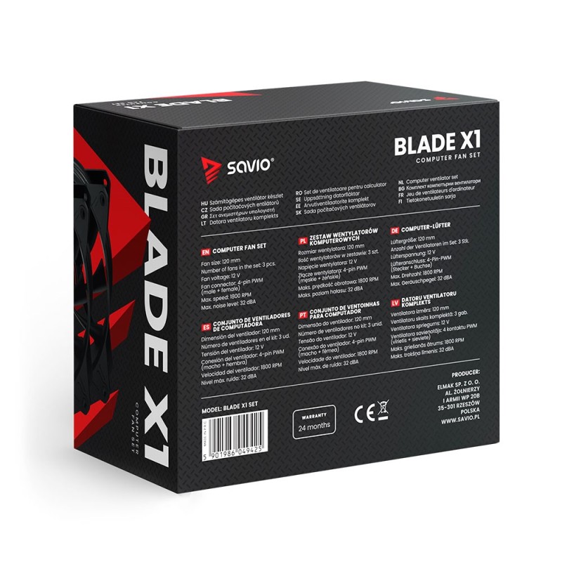 SAVIO Fan Set BLADE X1 SET 3 x 120mm 4-pin PWM black SAVIO Fan Set BLADE X1 SET 3 x 120mm 4-pin PWM black