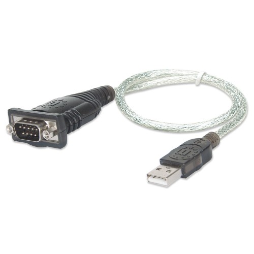 Manhattan USB-A to Serial Converter cable, 45cm, Male to Male, Serial/RS232/COM/DB9, Prolific PL-2303RA Chip, Equivalent to ICUSB232V2, Black/Silver cable, Three Year Warranty, Blister Manhattan USB-A to Serial Converter cable, 45cm, Male to Male, Serial/RS232/COM/DB9, Prolific PL-2303RA Chip, Equivalent to ICUSB232V2, Black/Silver cable, Three Year Warranty, Blister