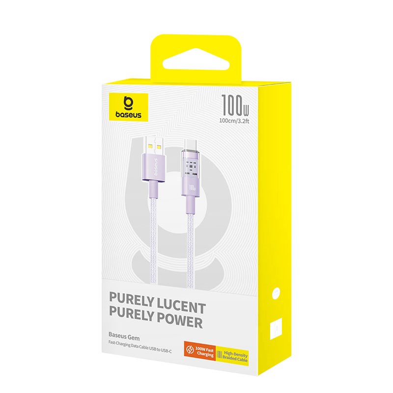 Baseus Gem USB A to USB C fast charging cable 1 m 100 W Purple Baseus Gem USB A to USB C fast charging cable 1 m 100 W Purple