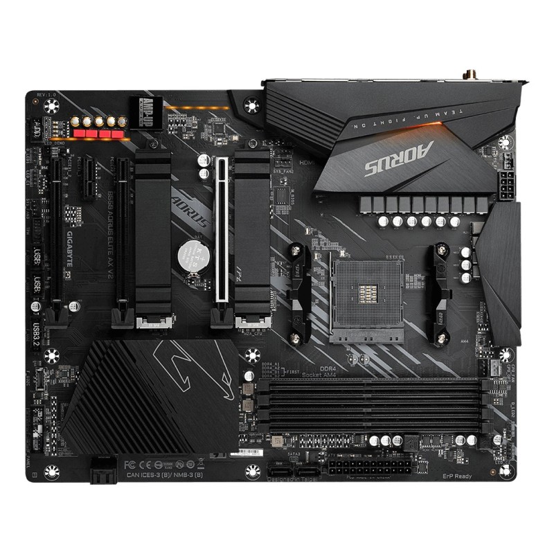 GIGABYTE B550 AORUS ELITE AX V2 Motherboard - Supports AMD Ryzen 5000 Series AM4 CPUs, 12+2 Phases Digital Twin Power Design, up to 4733MHz DDR4 (OC), 2xPCIe 3.0 M.2, WiFi 6E, 2.5GbE LAN, USB 3.2 Gen1 GIGABYTE B550 AORUS ELITE AX V2 Motherboard - Supports AMD Ryzen 5000 Series AM4 CPUs, 12+2 Phases Digital Twin Power Design, up to 4733MHz DDR4 (OC), 2xPCIe 3.0 M.2, WiFi 6E, 2.5GbE LAN, USB 3.2 Gen1