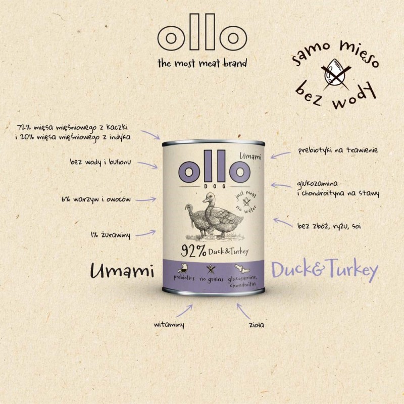 OLLO Umami Duck and turkey - wet dog food - 850g
