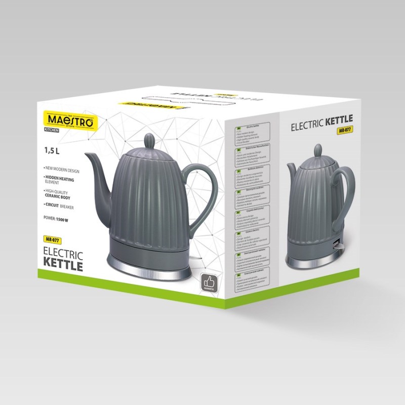 Ceramic electric kettle MAESTRO MR-077 1.5l 1500W Grey