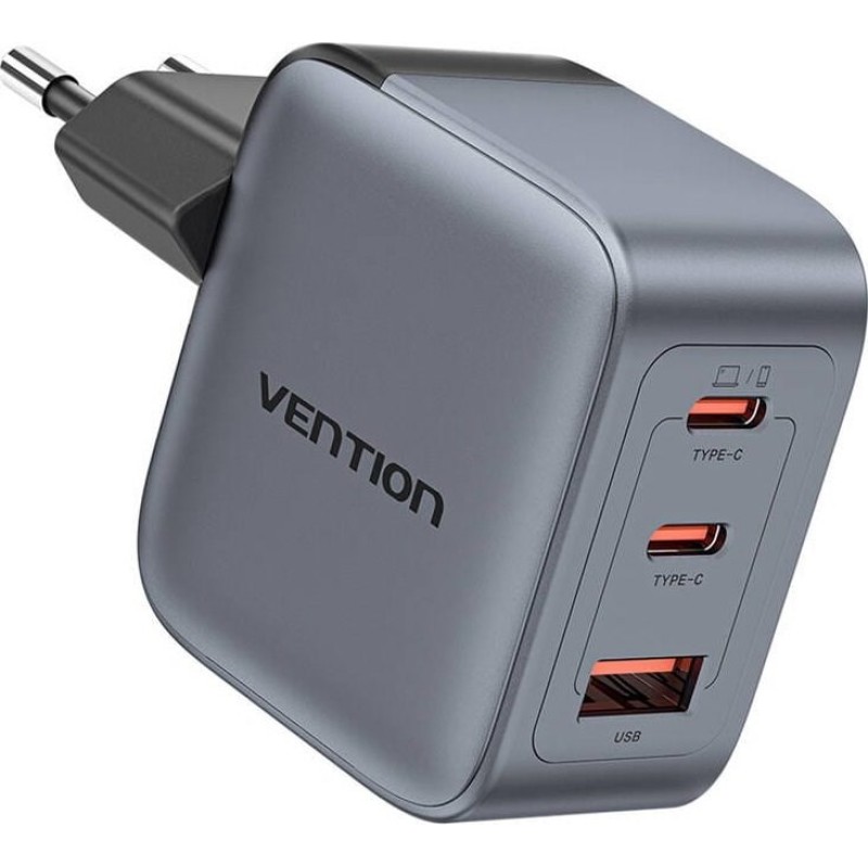 Vention 70W GaN PD Charger 1x USB-A 2x USB-C BK