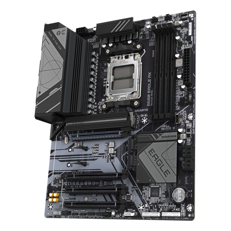 GIGABYTE B650 EAGLE AX Motherboard - Supports AMD Ryzen 7000 CPUs, 12+2+2 Phases Digital VRM, up to 7600MHz DDR5 (OC), 1xPCIe 5.0 + 2xPCIe 4.0 M.2, Wi-Fi 6E 802.11ax, GbE LAN, USB 3.2 Gen2 GIGABYTE B650 EAGLE AX Motherboard - Supports AMD Ryzen 7000 CPUs, 12+2+2 Phases Digital VRM, up to 7600MHz DDR5 (OC), 1xPCIe 5.0 + 2xPCIe 4.0 M.2, Wi-Fi 6E 802.11ax, GbE LAN, USB 3.2 Gen2