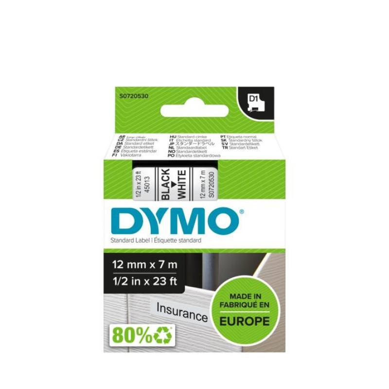 DYMO D1 Standard - Black on White - 12mm DYMO D1 Standard - Black on White - 12mm