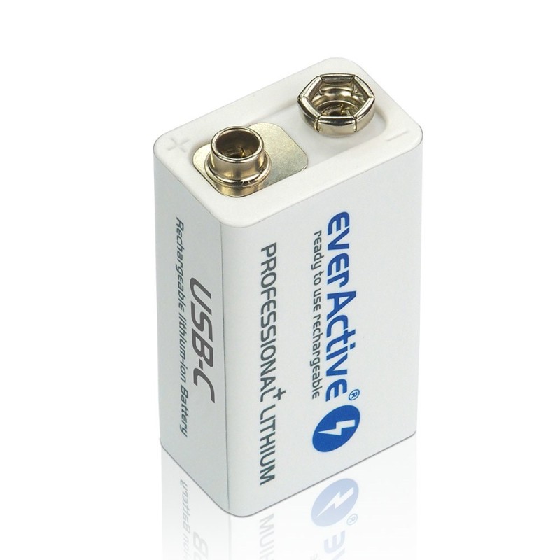 Rechargeable battery everActive 6F22/9V Li-ion 550 mAh with USB TYPE C Rechargeable battery everActive 6F22/9V Li-ion 550 mAh with USB TYPE C