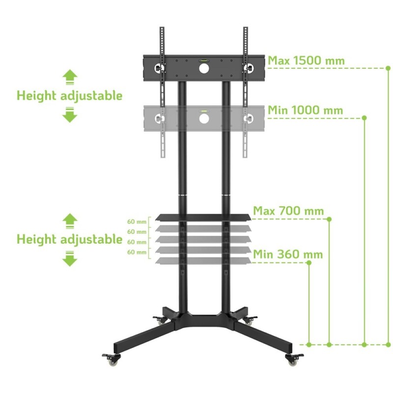 Techly Floor Trolley with Shelf Support LCD / LED / Plasma 30-65 Techly Floor Trolley with Shelf Support LCD / LED / Plasma 30-65