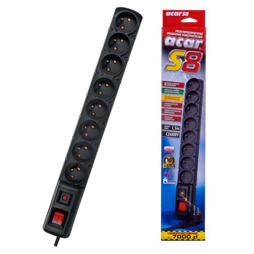 ACAR S8 power extension 1.5 m 8 AC outlet(s) Indoor Black ACAR S8 power extension 1.5 m 8 AC outlet(s) Indoor Black