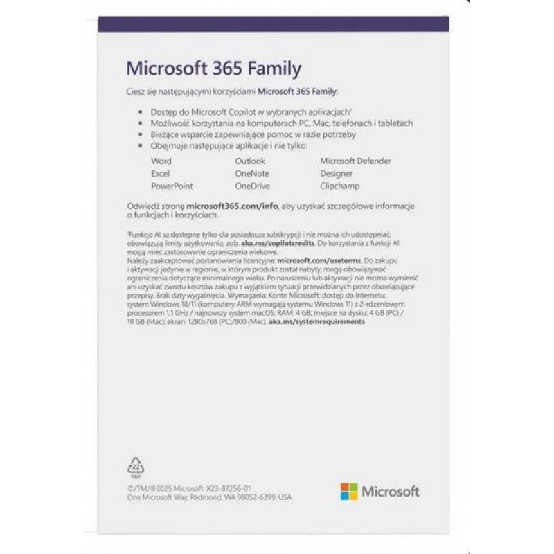 Microsoft 365 Family Polish EuroZone Subscr Microsoft 365 Family Polish EuroZone Subscr