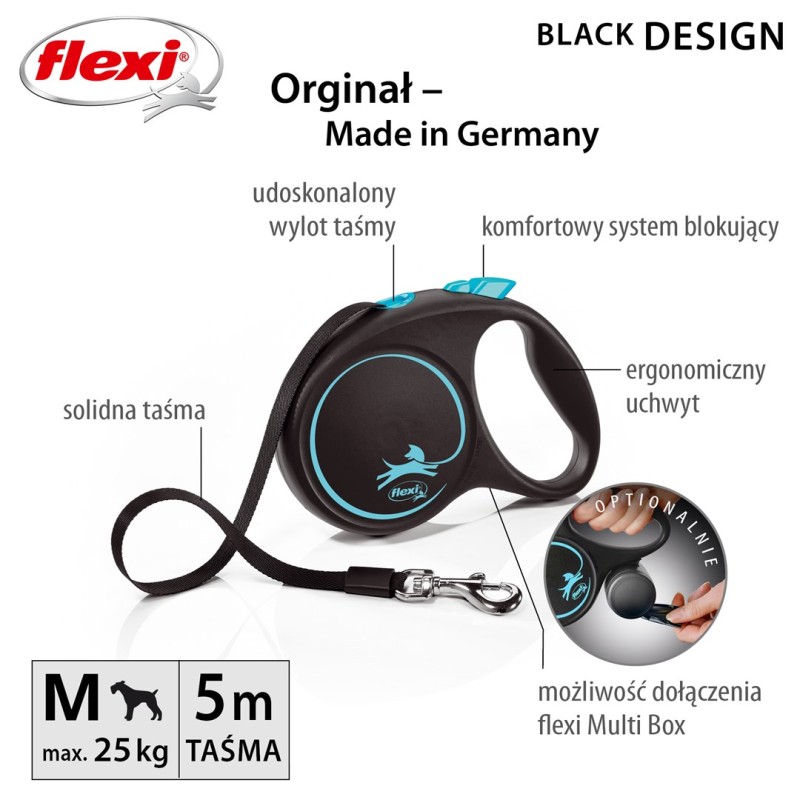 Flexi Automatic leash Black Design M 5 m, Blue Flexi Automatic leash Black Design M 5 m, Blue