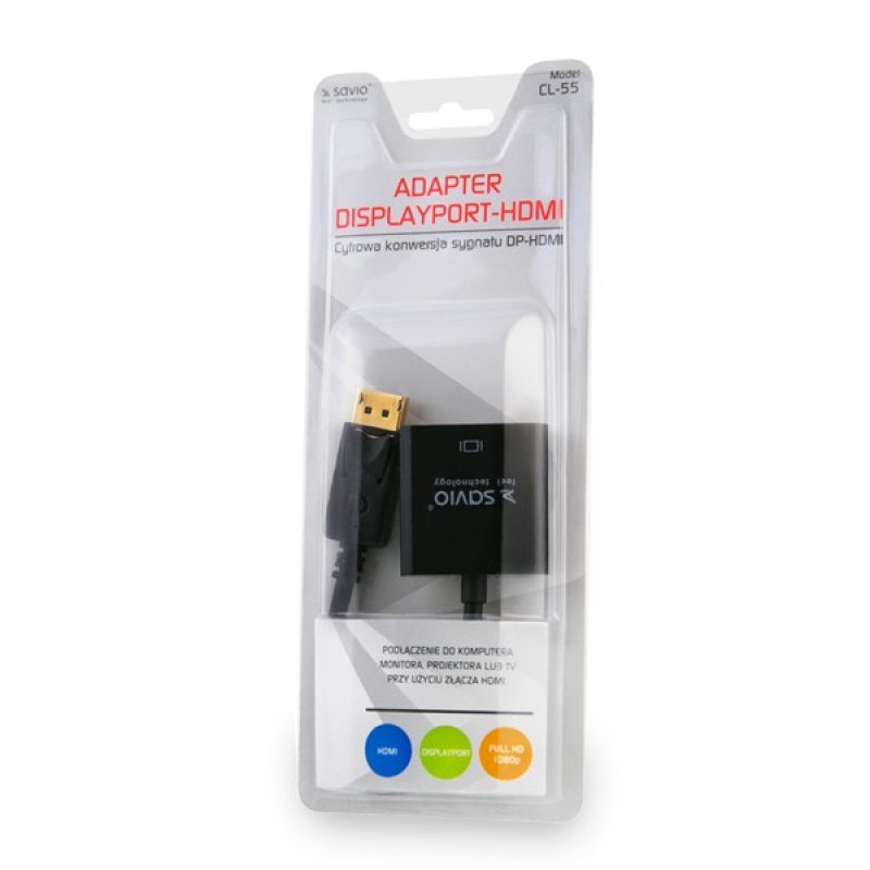 Savio CL-55 video cable adapter 0.2 m DisplayPort HDMI Type A (Standard) Black Savio CL-55 video cable adapter 0.2 m DisplayPort HDMI Type A (Standard) Black