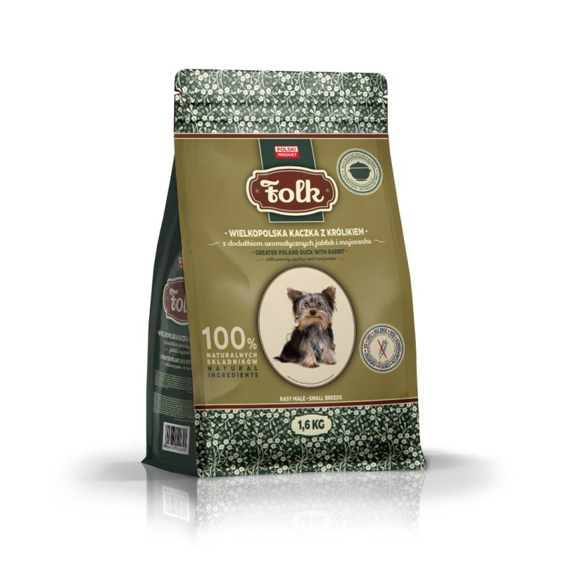 FOLK Small breeds Traditional Greater Poland duck with rabbit, apples and marjoram - dry dog food - 1,6kg