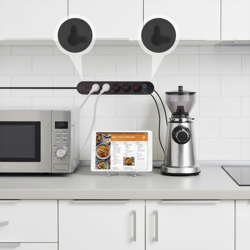 Maclean power strip, 5 socket extension cable + 3xUSB, 110-240V AC 50/60Hz, 2.1A max 2500W, 1.5m, black, MCE395 B Maclean power strip, 5 socket extension cable + 3xUSB, 110-240V AC 50/60Hz, 2.1A max 2500W, 1.5m, black, MCE395 B