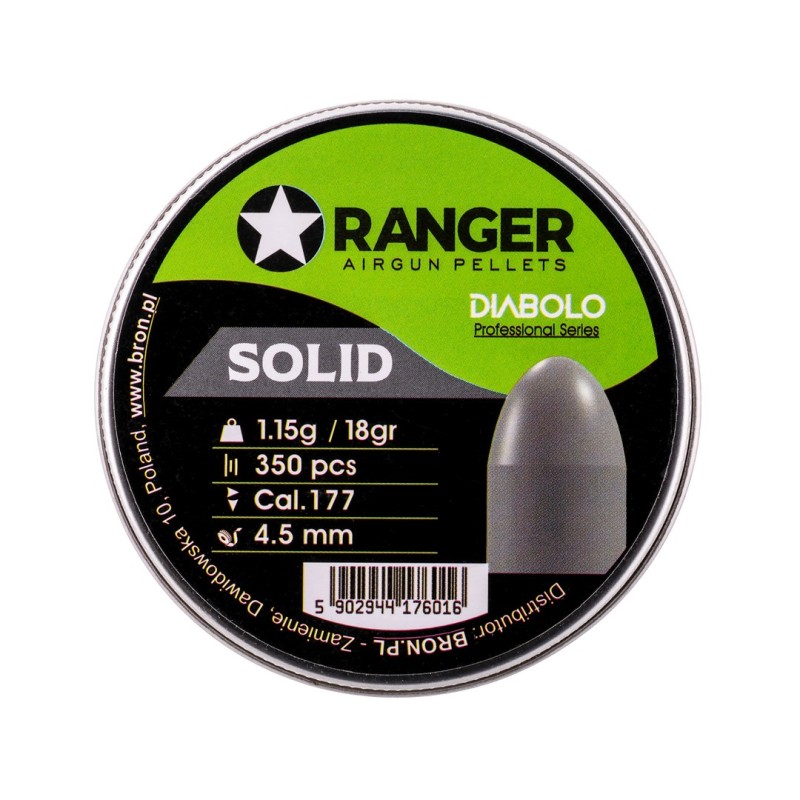 4.5 mm RANGER Diabolo Professional Solid semi-round shot 350 rounds. 1,15 g 4.5 mm RANGER Diabolo Professional Solid semi-round shot 350 rounds. 1,15 g