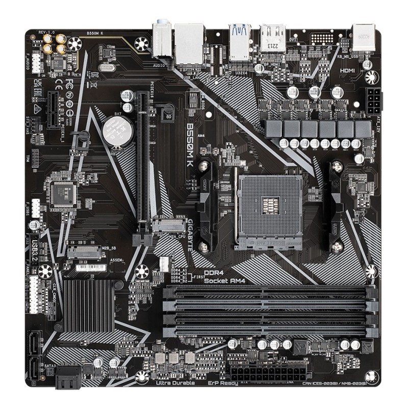 GIGABYTE B550M K Motherboard - AMD Ryzen 5000 CPUs, up to 4733MHz DDR4, 1xPCIe 4.0 + 1xPCIe 3.0 M.2, 1GbE LAN, USB 3.2 Gen 1 GIGABYTE B550M K Motherboard - AMD Ryzen 5000 CPUs, up to 4733MHz DDR4, 1xPCIe 4.0 + 1xPCIe 3.0 M.2, 1GbE LAN, USB 3.2 Gen 1