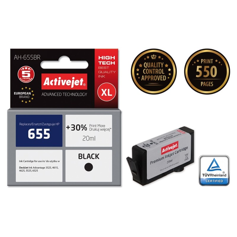 Activejet AH-655BR ink (replacement for HP 655 CZ109AE; Premium; 20 ml; black) Activejet AH-655BR ink (replacement for HP 655 CZ109AE; Premium; 20 ml; black)