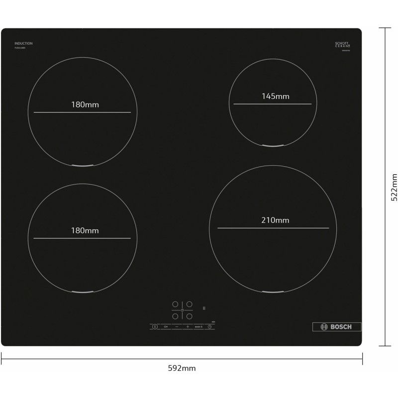 Bosch Serie 4 PUE611BB5E hob Black Built-in 60 cm Zone induction hob 4 zone(s) Bosch Serie 4 PUE611BB5E hob Black Built-in 60 cm Zone induction hob 4 zone(s)