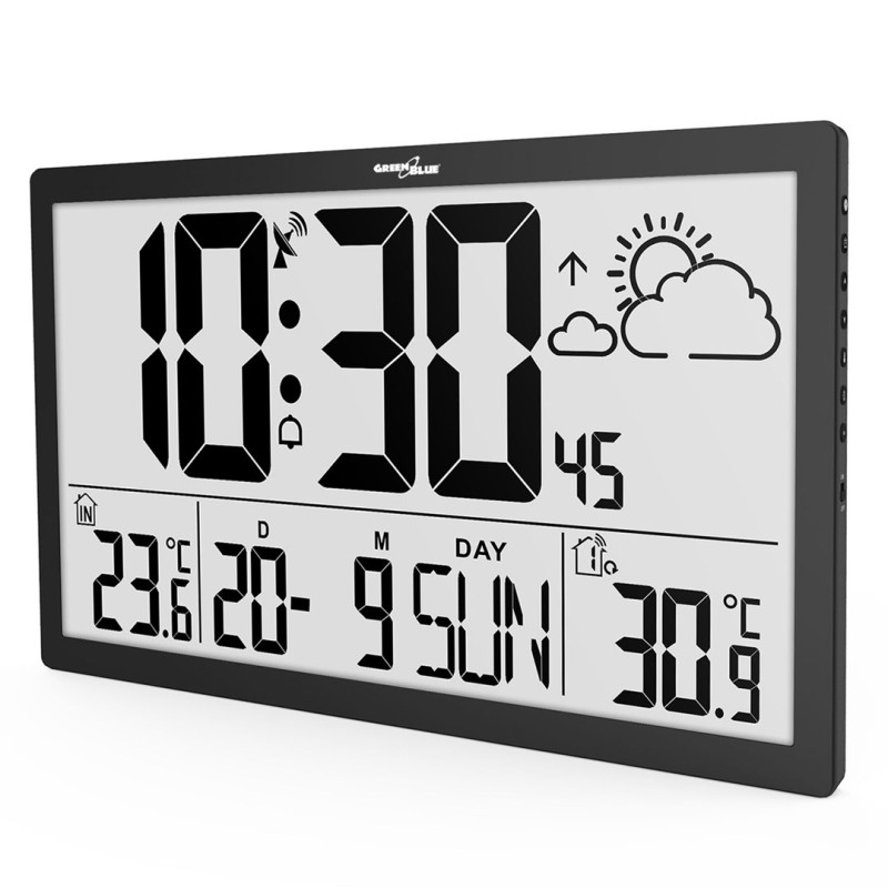 GreenBlue GB218 Extra Large LCD Wall Clock with Weather Station Temperature and Date Display GreenBlue GB218 Extra Large LCD Wall Clock with Weather Station Temperature and Date Display