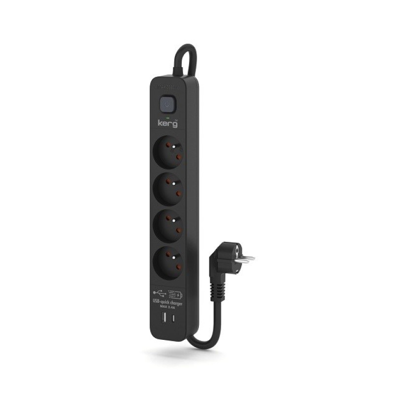 KERG power strip with circuit breaker-4 USBC+USBA sockets 16A 5m black KERG power strip with circuit breaker-4 USBC+USBA sockets 16A 5m black