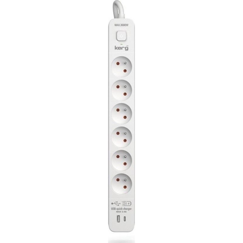 KERG power strip with circuit breaker-6 sockets USBC+USBA 16A 3m