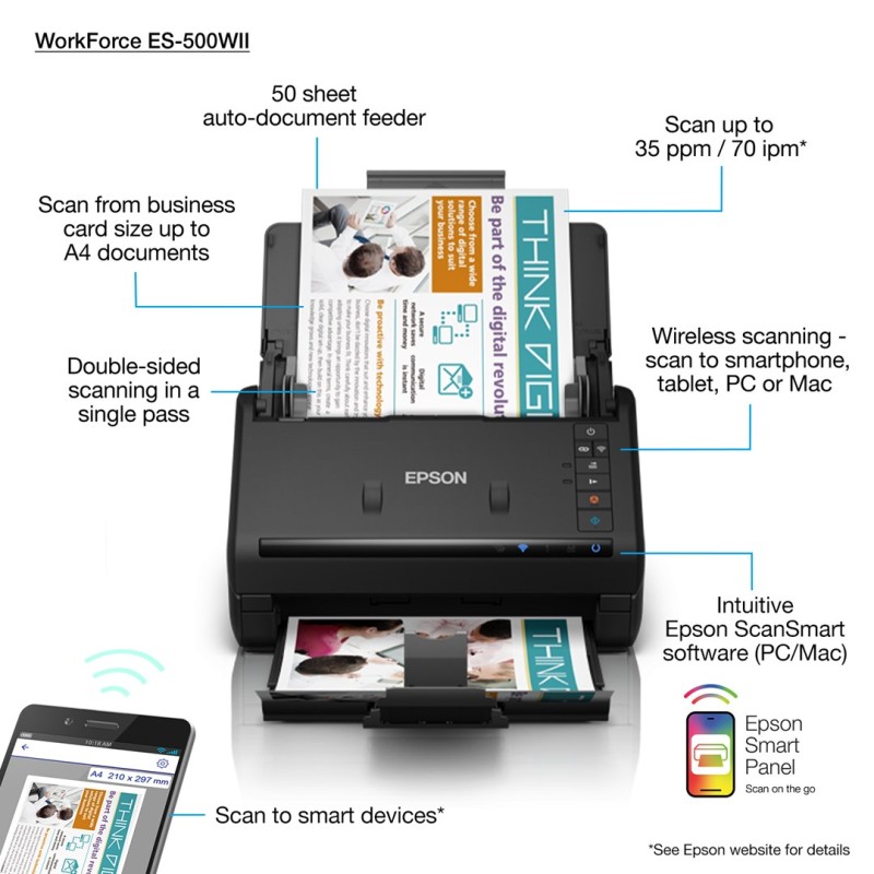 Epson WorkForce ES-500WII Sheet-fed scanner 600 x 600 DPI A4 Black Epson WorkForce ES-500WII Sheet-fed scanner 600 x 600 DPI A4 Black