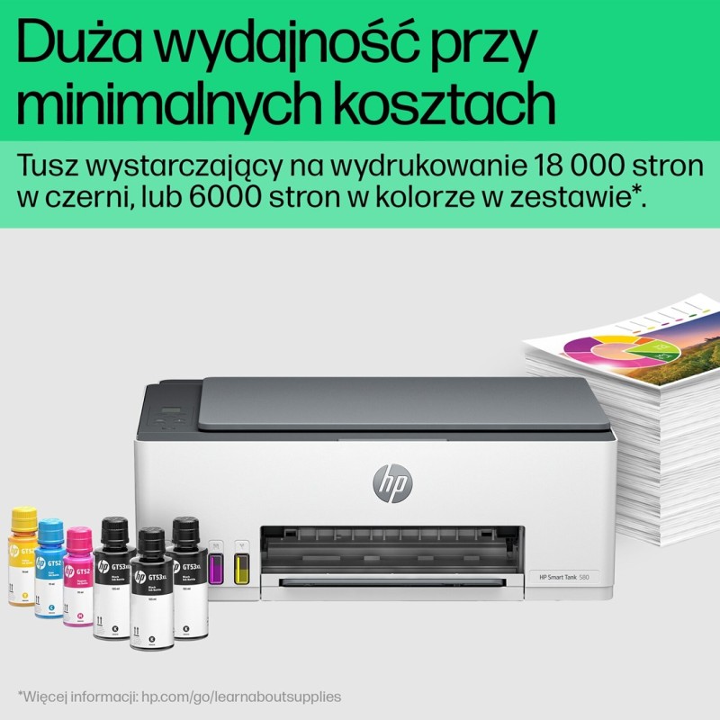 HP Smart Tank 580 All-in-One Printer, Home and home office, Print, copy, scan, Wireless; High-volume printer tank; Print from phone or tablet; Scan to PDF HP Smart Tank 580 All-in-One Printer, Home and home office, Print, copy, scan, Wireless; High-volume printer tank; Print from phone or tablet; Scan to PDF