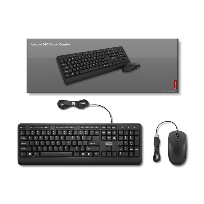 Lenovo 160 keyboard Mouse included Home/Office USB US English Black