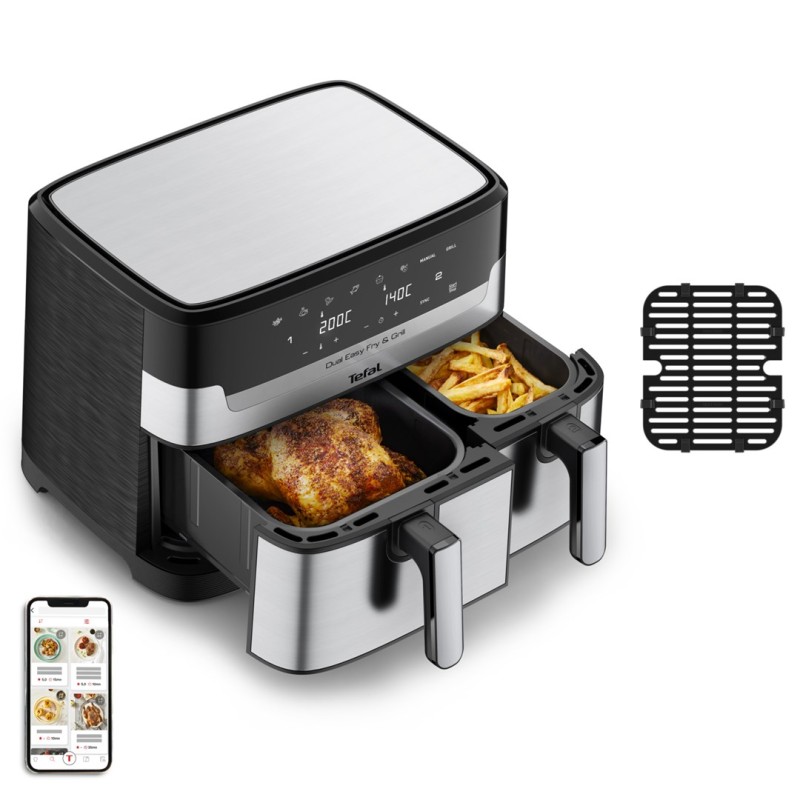 Tefal Dual Easy Fry & Grill EY905D Double 8.3 L Stand-alone 2700 W Hot air fryer Stainless steel Tefal Dual Easy Fry & Grill EY905D Double 8.3 L Stand-alone 2700 W Hot air fryer Stainless steel
