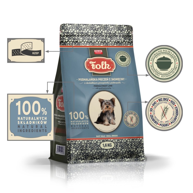 FOLK Small breeds Podhale-style lamb roast with quail and parsley - dry dog food - 1,6kg FOLK Small breeds Podhale-style lamb roast with quail and parsley - dry dog food - 1,6kg