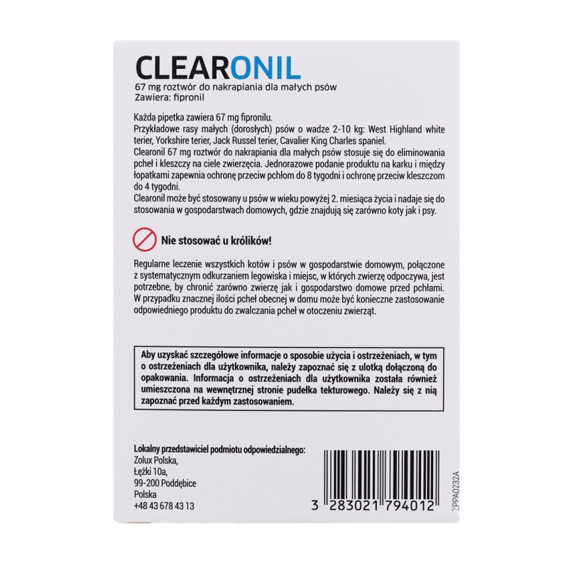 FRANCODEX Clearonil Small breed - anti-parasite drops for dogs - 3 x 67 mg FRANCODEX Clearonil Small breed - anti-parasite drops for dogs - 3 x 67 mg