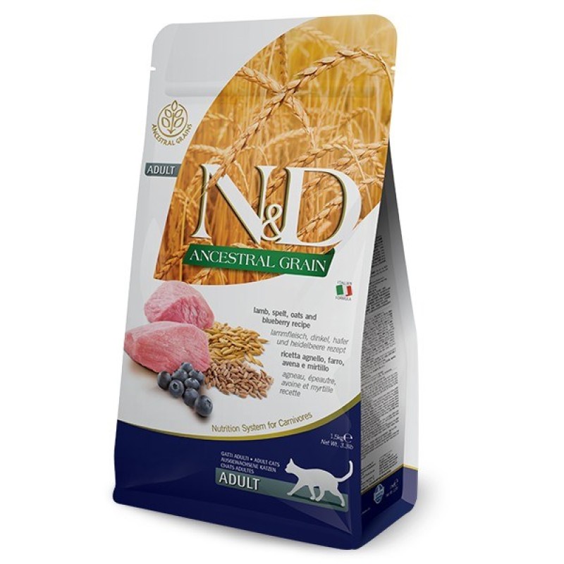 FARMINA N&D ANCESTRAL GRAIN CAT LAMB. SPELT. OATS AND BLUEBERRY ADULT  1.5kg