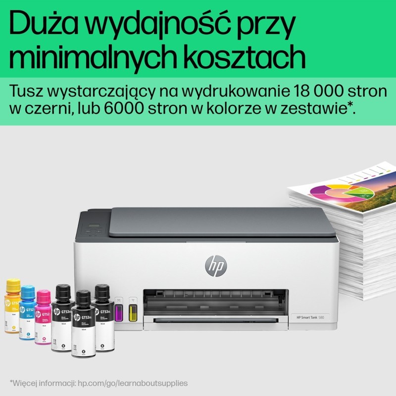 HP Smart Tank 580 All-in-One Printer, Home and home office, Print, copy, scan, Wireless; High-volume printer tank; Print from phone or tablet; Scan to PDF HP Smart Tank 580 All-in-One Printer, Home and home office, Print, copy, scan, Wireless; High-volume printer tank; Print from phone or tablet; Scan to PDF