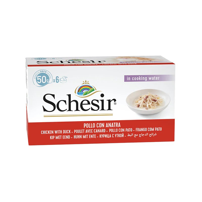 SCHESIR Chicken fillets with duck in broth - wet cat food - 6x50g SCHESIR Chicken fillets with duck in broth - wet cat food - 6x50g