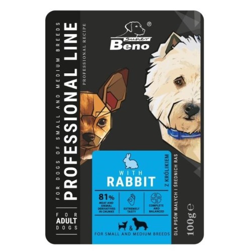 SUPER BENO Adult Small and medium Rabbit - Wet dog food - 100 g SUPER BENO Adult Small and medium Rabbit - Wet dog food - 100 g