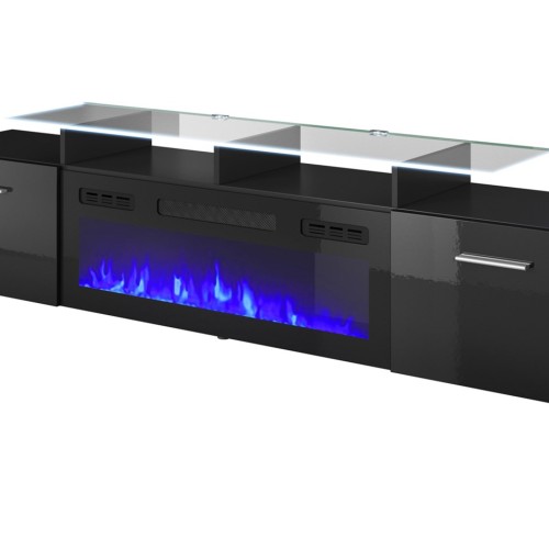 RTV cabinet ROVA with electric fireplace 190x37x48 cm black/black gloss RTV cabinet ROVA with electric fireplace 190x37x48 cm black/black gloss