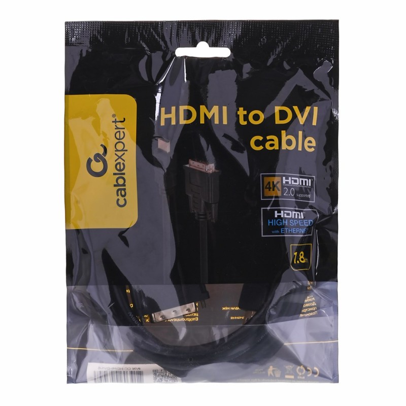 Gembird 1.8m, HDMI/DVI, M/M DVI-D Black Gembird 1.8m, HDMI/DVI, M/M DVI-D Black
