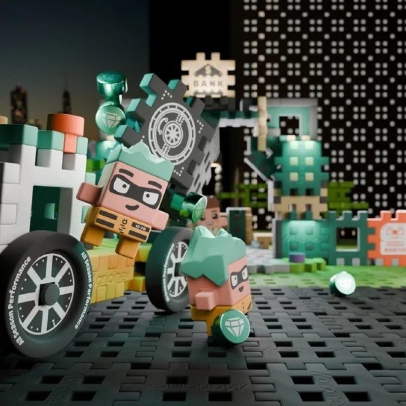 MARIOINEX Mini Waffle City Bank Robbery Building Blocks, 148 pieces