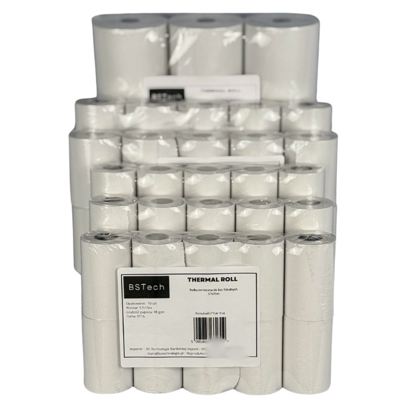 BSTech Paper roll thermal for cash registers fiscal 57x15m 10 pieces BSTech Paper roll thermal for cash registers fiscal 57x15m 10 pieces