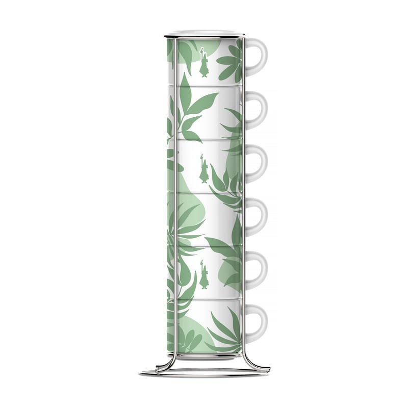 Bialetti Primavera Set of 6 espresso cups on stand - Green Bialetti Primavera Set of 6 espresso cups on stand - Green