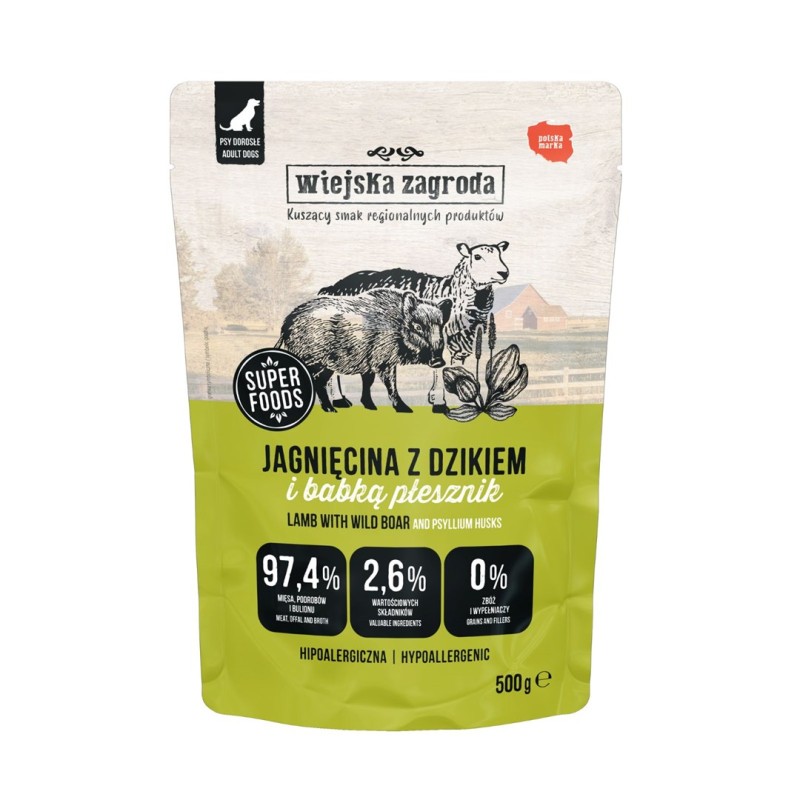 WIEJSKA ZAGRODA Lamb with wild boar - wet dog food - 500g WIEJSKA ZAGRODA Lamb with wild boar - wet dog food - 500g