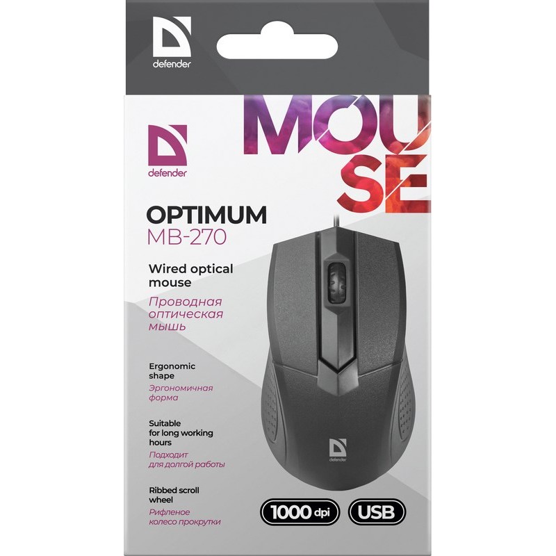 Defender Optimum MB-270 mouse Office Right-hand USB Type-A Optical 1000 DPI Defender Optimum MB-270 mouse Office Right-hand USB Type-A Optical 1000 DPI