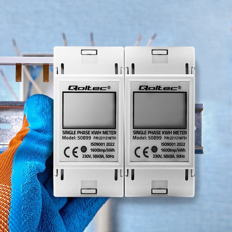 Qoltec 50899 Single phase electronic energy consumption meter | 230 V | LCD | 2P | DIN rail Qoltec 50899 Single phase electronic energy consumption meter | 230 V | LCD | 2P | DIN rail