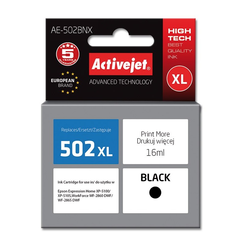 Activejet AE-502BNX ink (replacement for Epson 502XL W14010; Supreme; 16 ml; black)