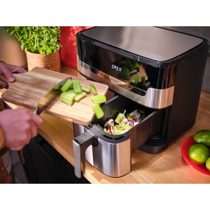 Tefal Dual Easy Fry & Grill EY905D Double 8.3 L Stand-alone 2700 W Hot air fryer Stainless steel Tefal Dual Easy Fry & Grill EY905D Double 8.3 L Stand-alone 2700 W Hot air fryer Stainless steel