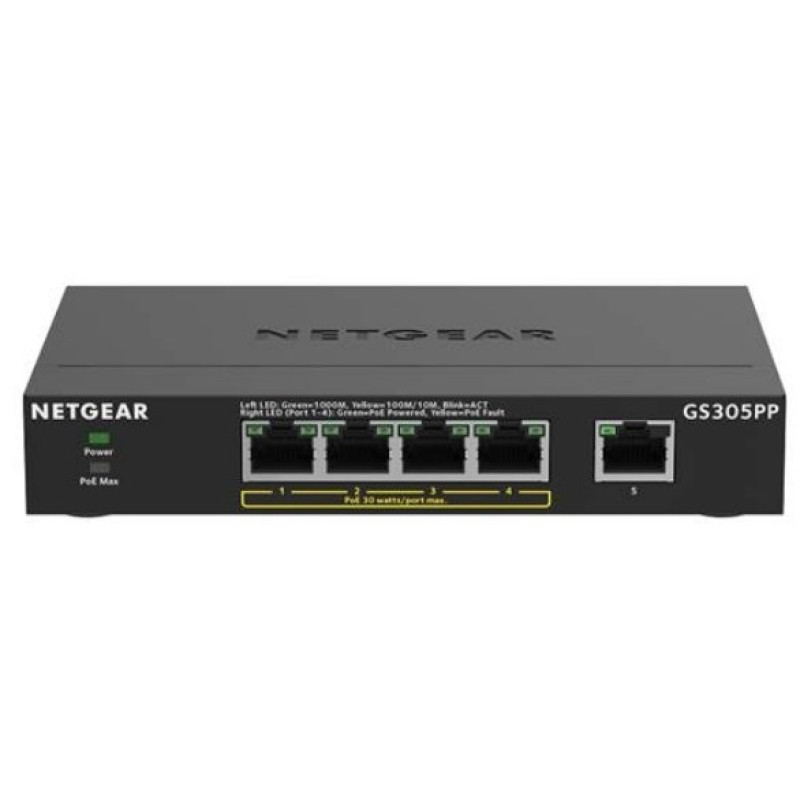 NETGEAR GS305PP Unmanaged Gigabit Ethernet (10/100/1000) Power over Ethernet (PoE) Black NETGEAR GS305PP Unmanaged Gigabit Ethernet (10/100/1000) Power over Ethernet (PoE) Black