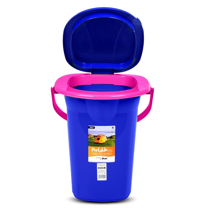 GreenBlue GB320BR 19L Portable Camping Toilet Bucket Travel Festival with Handle Detachable Seat - Navy Blue & Pink GreenBlue GB320BR 19L Portable Camping Toilet Bucket Travel Festival with Handle Detachable Seat - Navy Blue & Pink