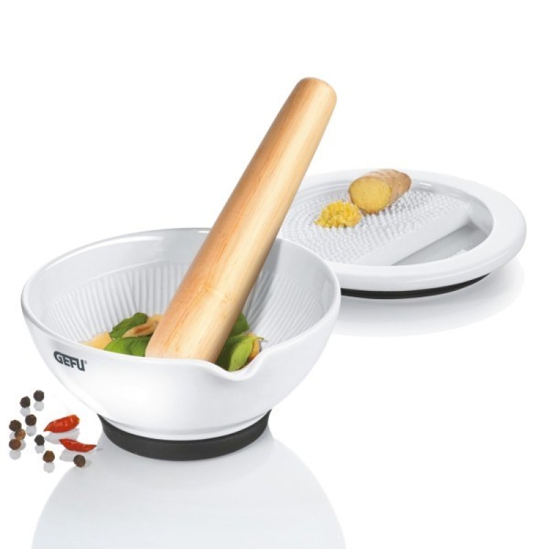 GEFU SURI Walnut, White Porcelain, Teak wood Mortar & pestle GEFU SURI Walnut, White Porcelain, Teak wood Mortar & pestle
