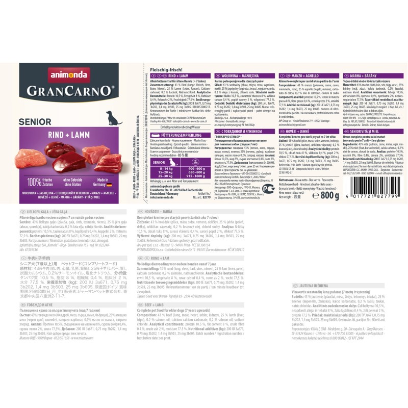 ANIMONDA GranCarno Senior Beef with lamb - Wet dog food - 800 g ANIMONDA GranCarno Senior Beef with lamb - Wet dog food - 800 g