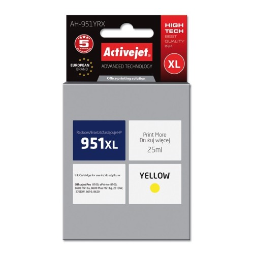 Activejet AH-951YRX Ink Cartridge (replacement for HP 951XL CN048AE; Premium; 25 ml; yellow)