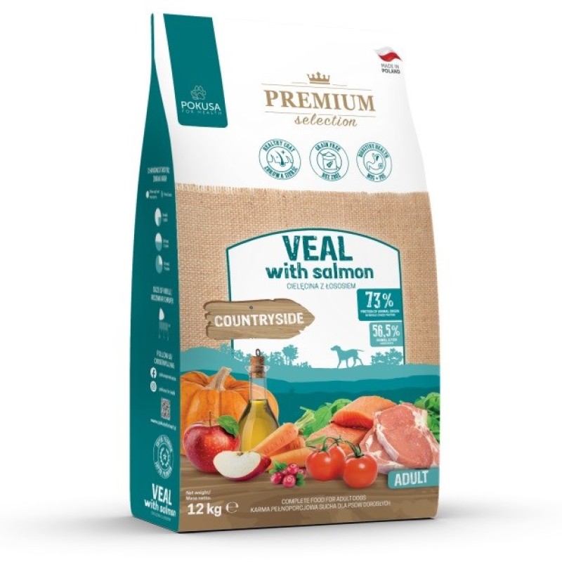 POKUSA Premium Selection Veal with salmon Adult - dry dog food - 12kg POKUSA Premium Selection Veal with salmon Adult - dry dog food - 12kg